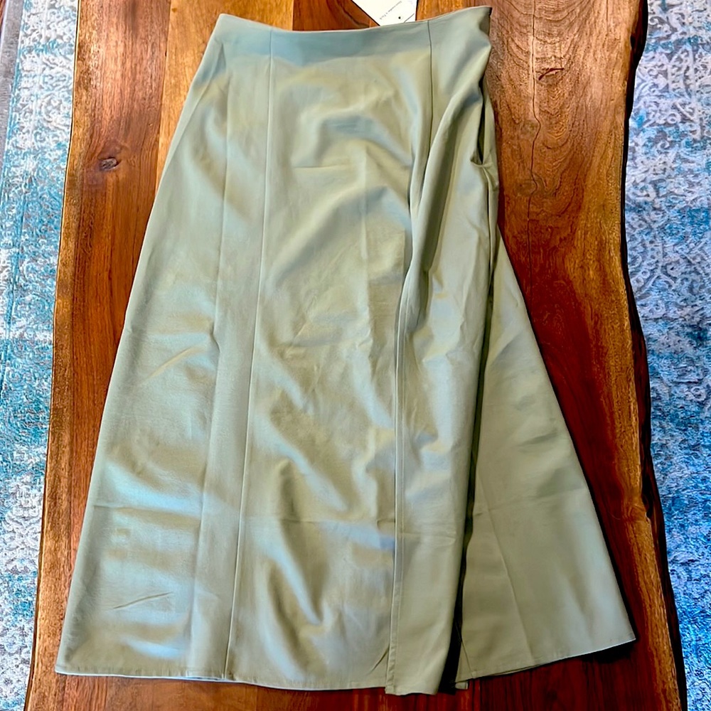 Sage Green High Slit Midi Skirt